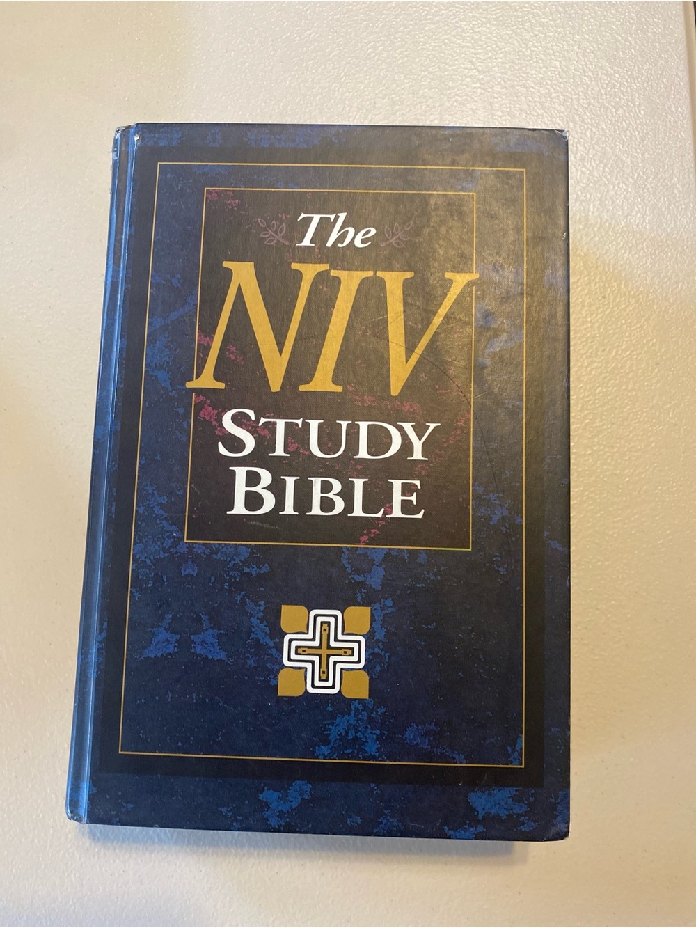 The NIV Study Bible Hardcover Edition with blue marbled cover #christianBook